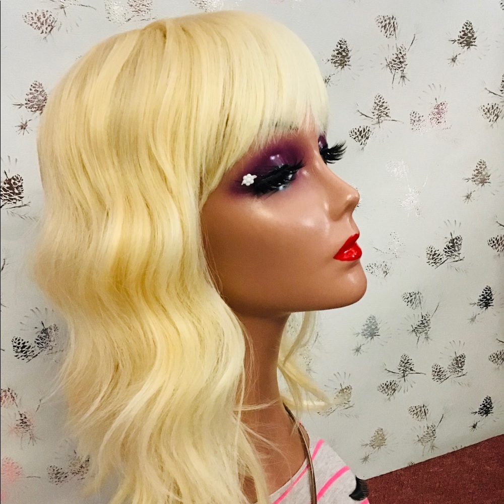 Beautiful Synthetic Wavy Bob With Bangs At The Front